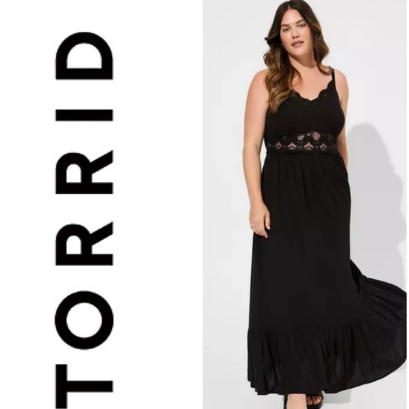 torrid Dresses & Skirts - TORRID Women’s Lace Inset Maxi Dress Black Witchy Fall Vibes Size 0/L